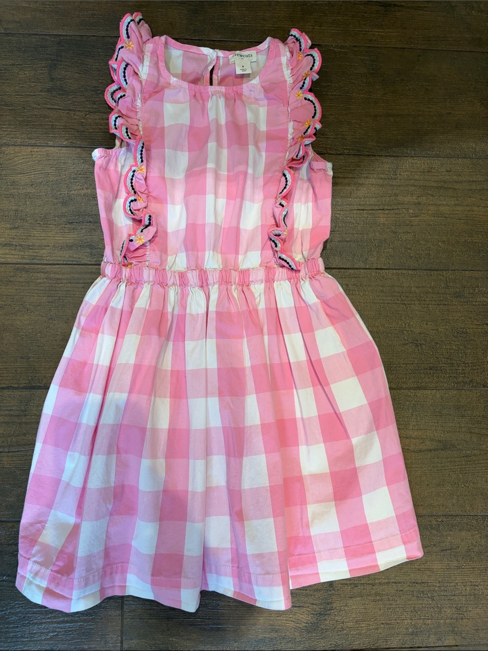 Crewcuts Pink and White Gingham Ruffle Dress